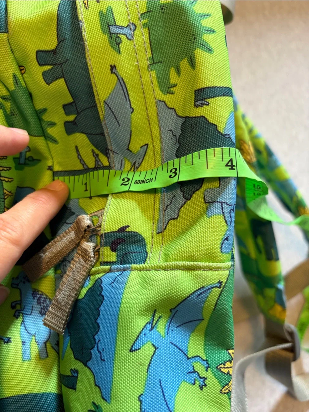 L.L. Bean Kids Dinosaur Print Small Backpack Green & Blue School Boy 16”x12”x4”